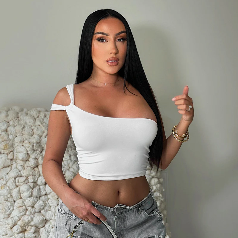 Damen asymmetrisches Crop-Top mit einer Schulter und modischem Destin WOLFF