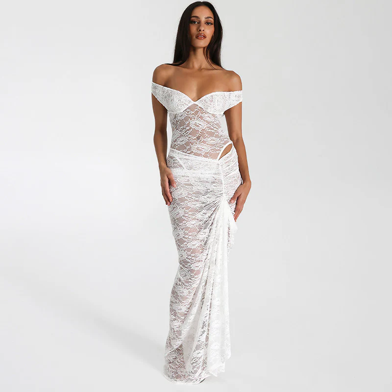 Damen aufregendes Spitzenkleid mit schulterfreiem Design und geraffter Silhouette WOLFF - Image 2