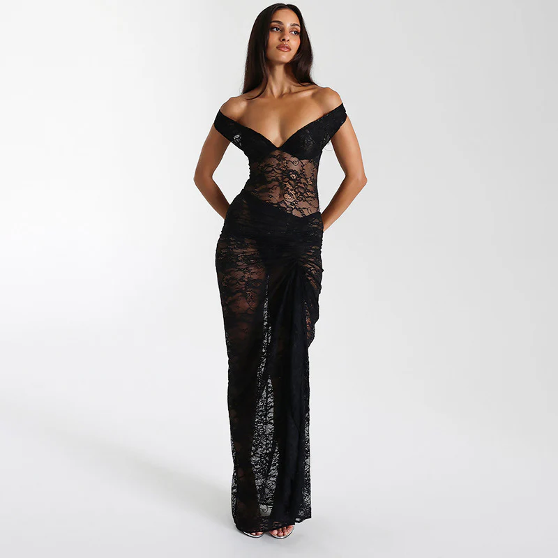 Damen aufregendes Spitzenkleid mit schulterfreiem Design und geraffter Silhouette WOLFF - Image 4