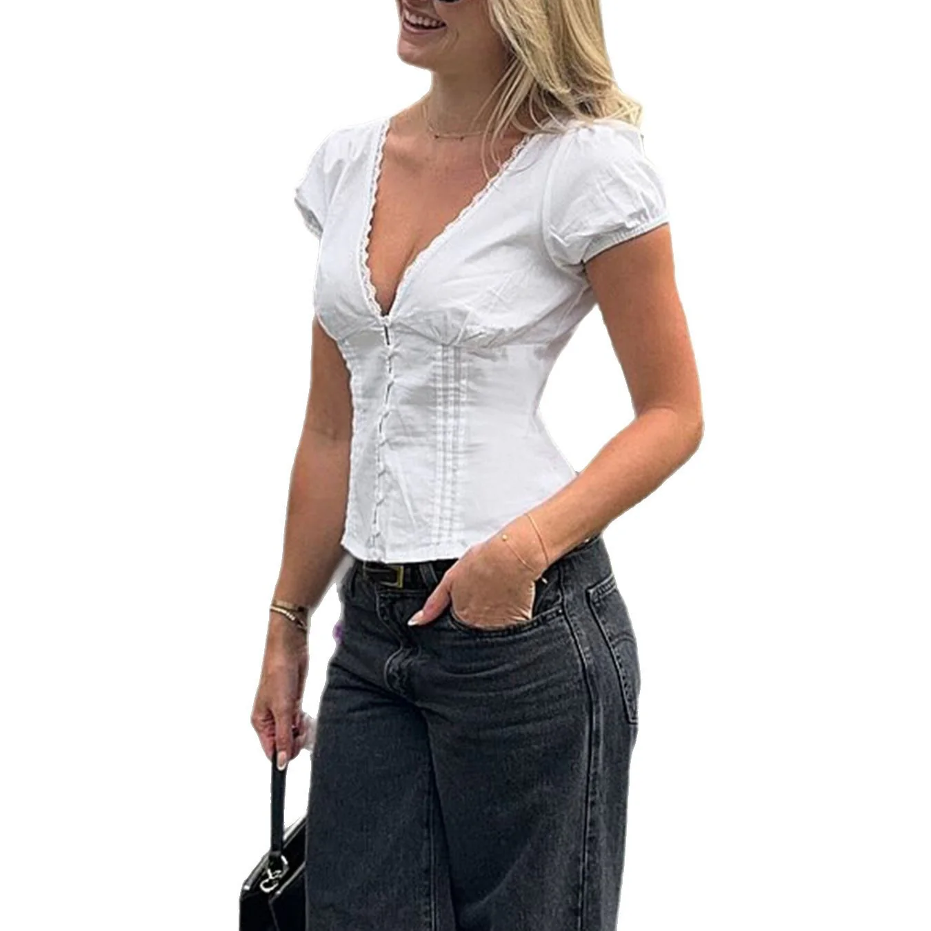 Damen Bluse mit aufwendigen Puffärmeln und feiner Spitzenverzierung WOLFF - Image 5