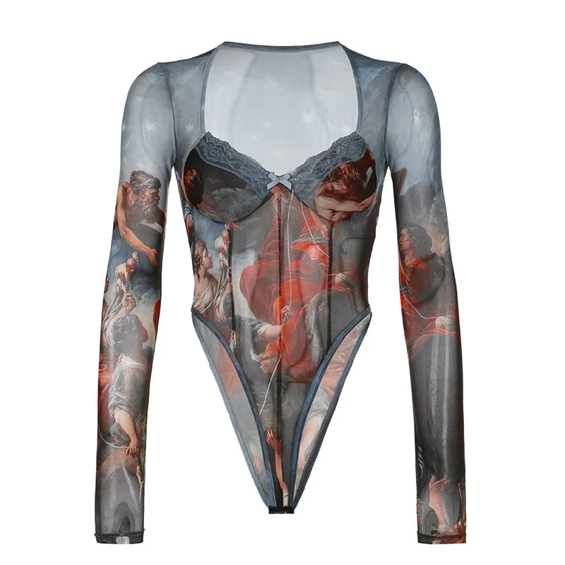Damen Bodysuit mit kunstvollem Barockdesign und transparenten Einsätzen WOLFF