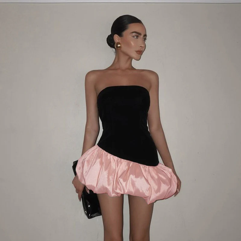 Damen Bustier-Kleid mit voluminösem Rock und asymmetrischem Design WOLFF