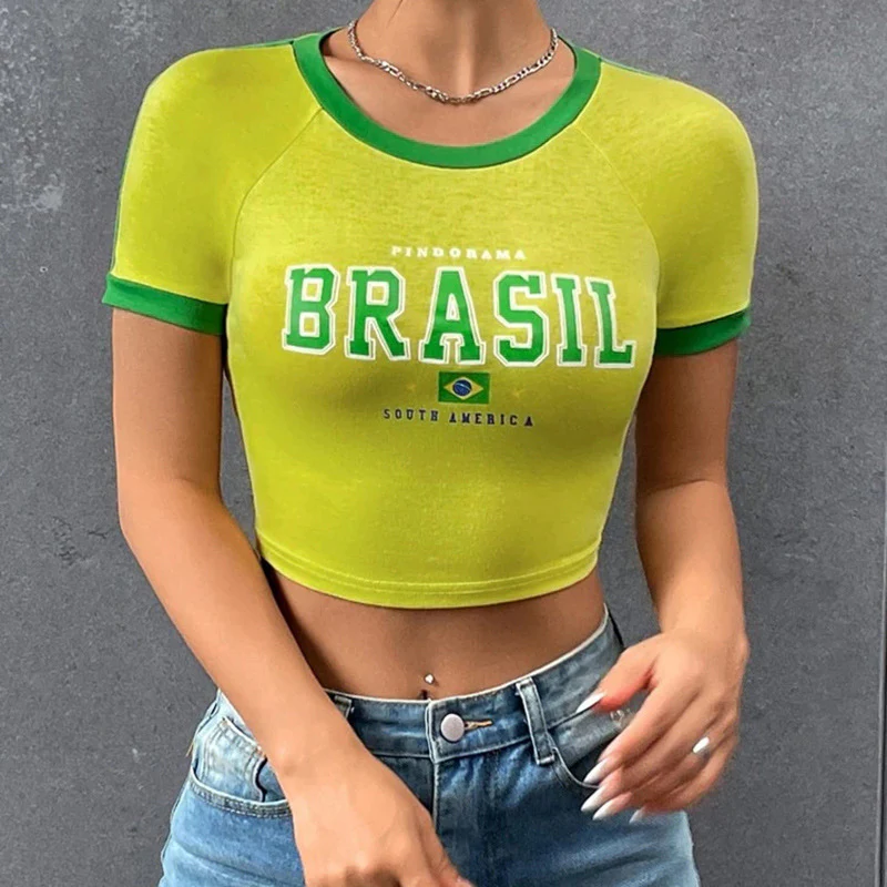 Damen Crop-Top mit kreativem brasilianischen Grafikdruck WOLFF