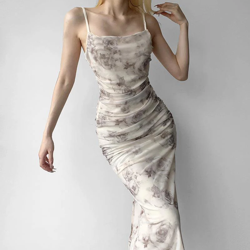Damen Elegant drapiertes Abendkleid mit floralem Muster und verstellbaren Trägern WOLFF - Image 3