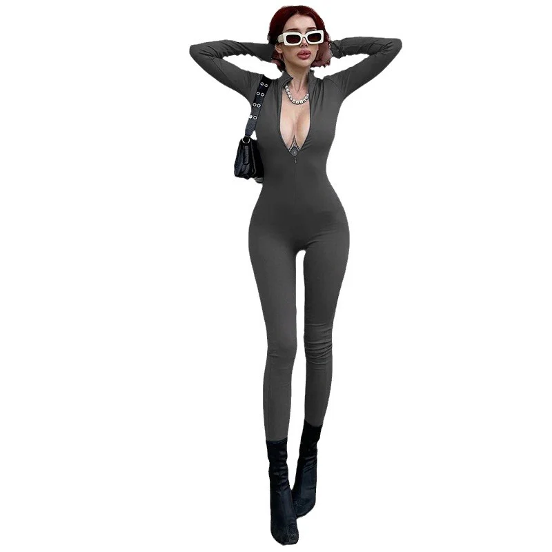 Damen eleganter Langarm-Jumpsuit mit tiefem V-Ausschnitt und figurbetontem Schnitt WOLFF - Image 5