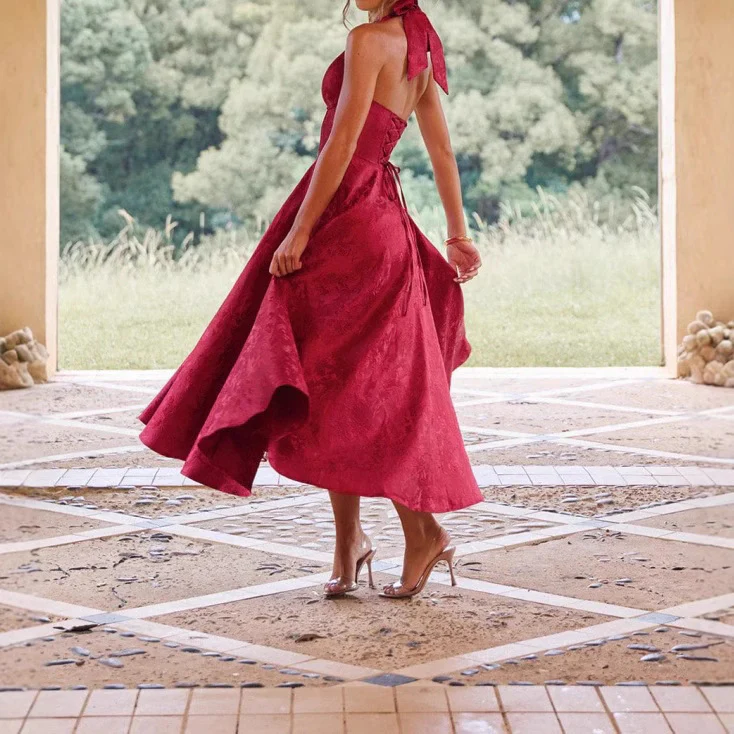 Damen elegantes A-Linien Cocktailkleid mit tiefem V-Ausschnitt und fließendem Rock WOLFF - Image 2