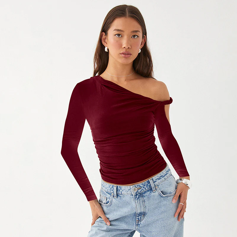 Damen elegantes Langarm-Oberteil mit asymmetrischem Ausschnitt und Raffung WOLFF - Image 10