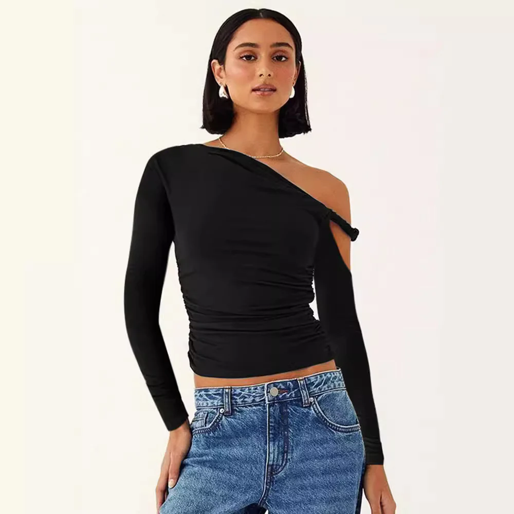 Damen elegantes Langarm-Oberteil mit asymmetrischem Ausschnitt und Raffung WOLFF - Image 3