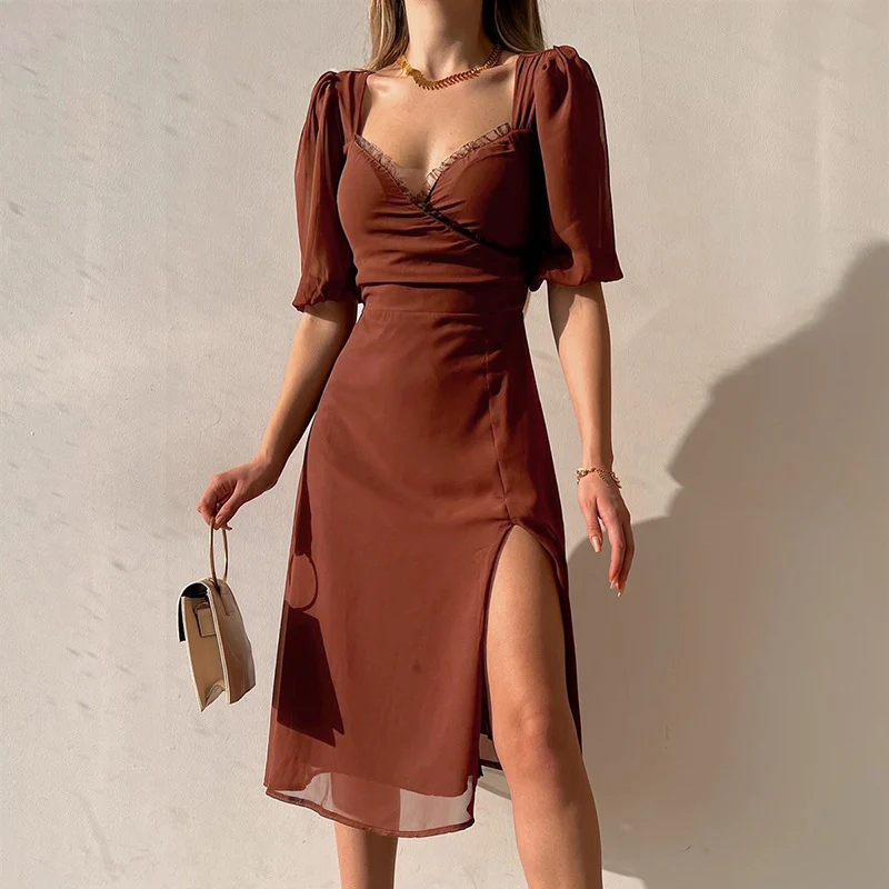 Damen elegantes Maxikleid mit trendigen Puffärmeln und hohem Schlitz WOLFF - Image 4