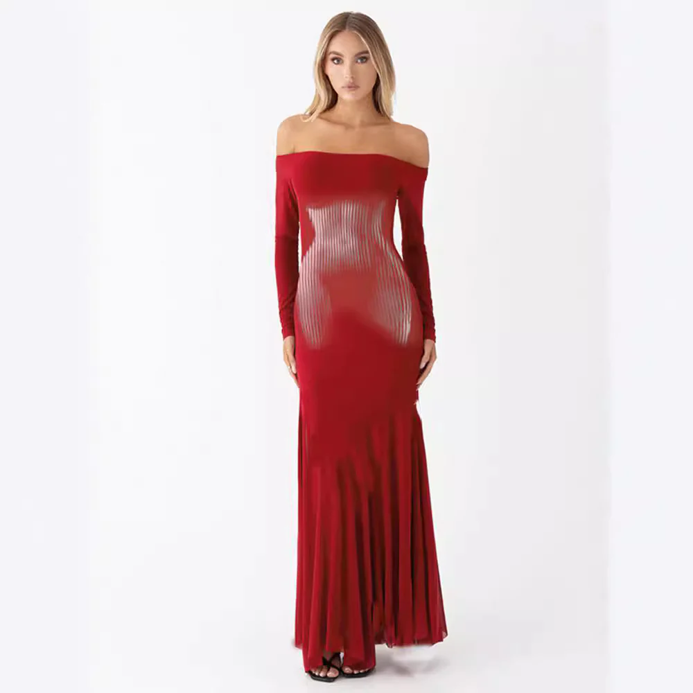 Damen Elegantes Off-Shoulder Maxikleid mit figurformendem Schnitt und raffinierten Längsstreifen WOLFF - Image 3