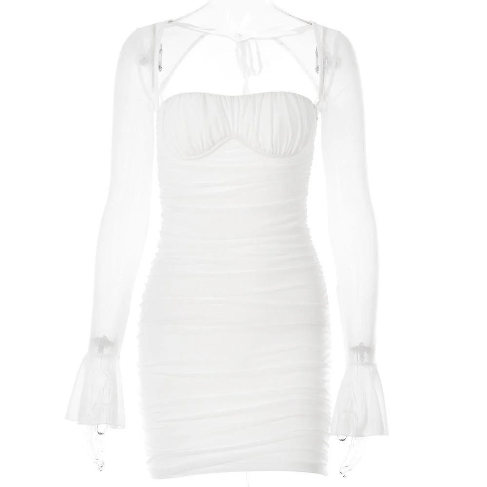 Damen figurbetontes Minikleid mit transparenten Ärmeln und Raffungen WOLFF - Image 5