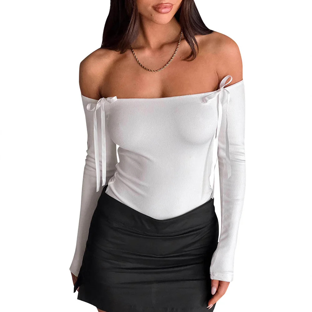 Damen körpernahe Bluse mit schulterfreiem Design und feinen Bindebändern WOLFF - Image 5