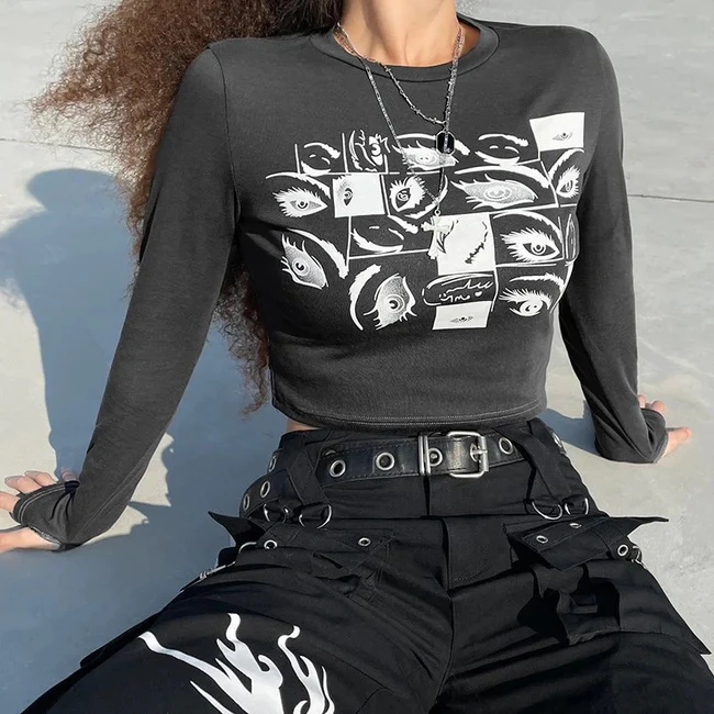 Damen Langarm-Crop-Top mit kreativem Eye-Print WOLFF - Image 3
