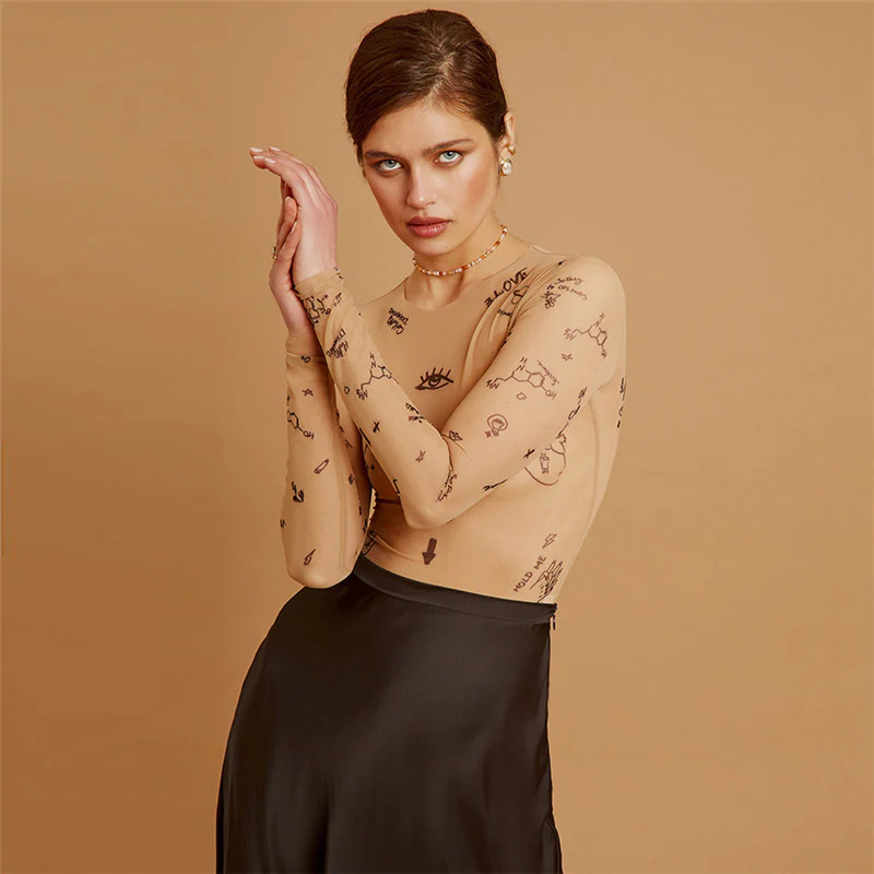 Damen Langarm-Top aus transparentem Netzstoff mit kreativen Printmustern WOLFF - Image 4