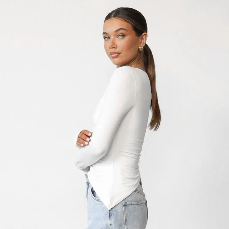 Damen Langarmshirt mit raffinierter Drapierung und tiefem V-Ausschnitt WOLFF - Image 4