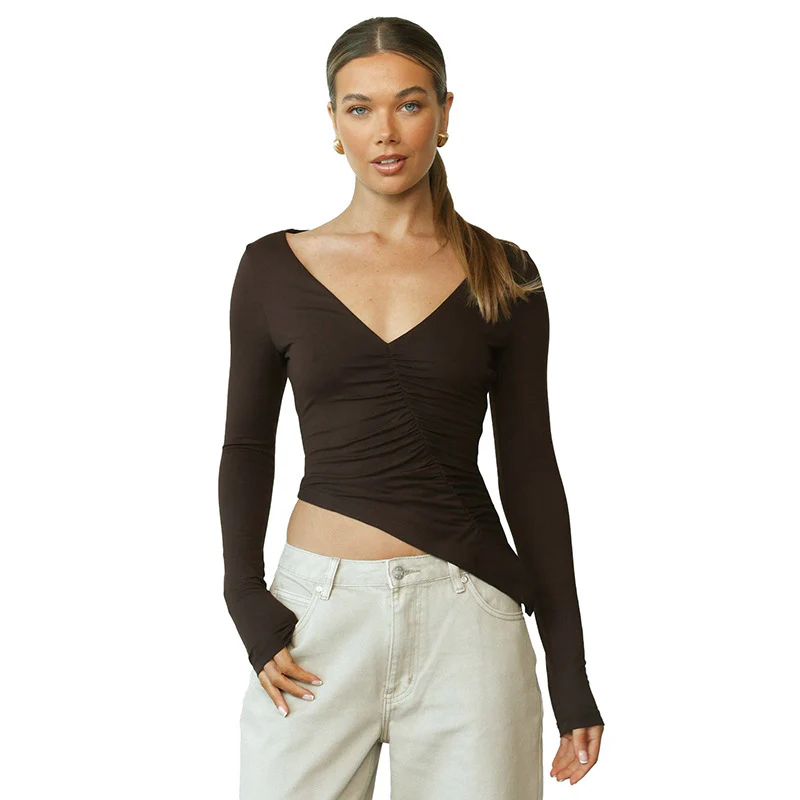 Damen Langarmshirt mit raffinierter Drapierung und tiefem V-Ausschnitt WOLFF - Image 5