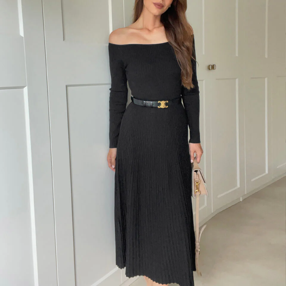 Damen Midi-Kleid mit schulterfreiem Design und raffinierten Rippentexturen WOLFF - Image 4