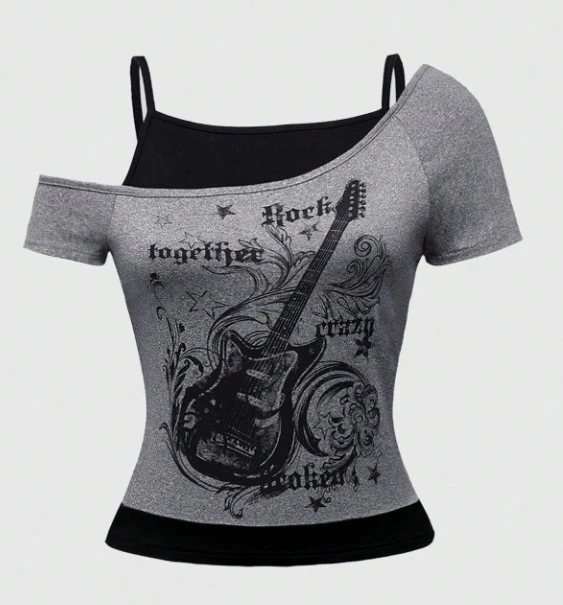 Damen Off-Shoulder T-Shirt mit kreativem Gitarren-Print WOLFF - Image 7