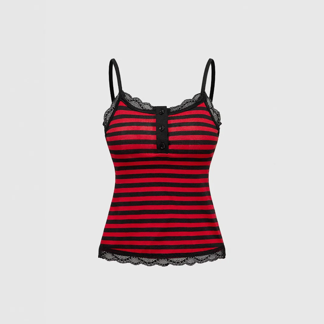 Damen Spaghetti-Top mit Spitze und gestreiftem Design WOLFF