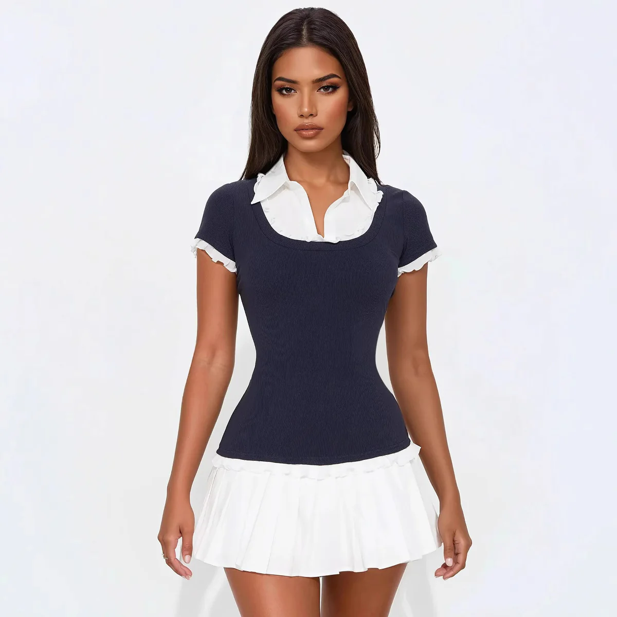 Damen Sportliches Mini-Kleid mit dekorativen Rüschendetails und figurformendem Schnitt WOLFF