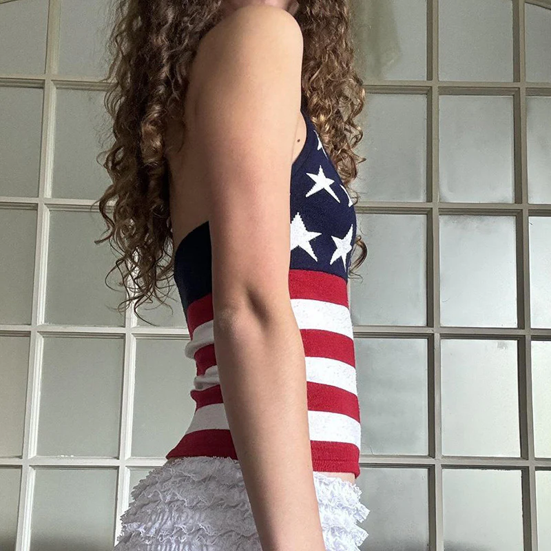 Damen Sportliches V-Ausschnitt Tanktop mit patriotischem Sternen- und Streifendruck WOLFF - Image 3