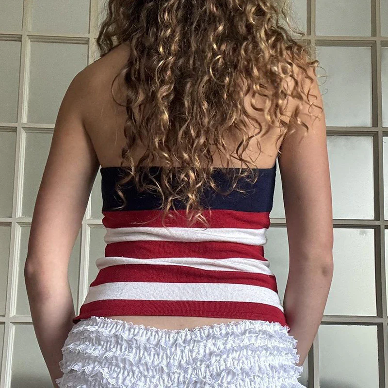 Damen Sportliches V-Ausschnitt Tanktop mit patriotischem Sternen- und Streifendruck WOLFF - Image 4