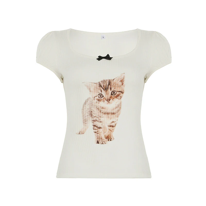 Damen T-Shirt mit süßem Katzenmotiv und Puffärmeln WOLFF - Image 6