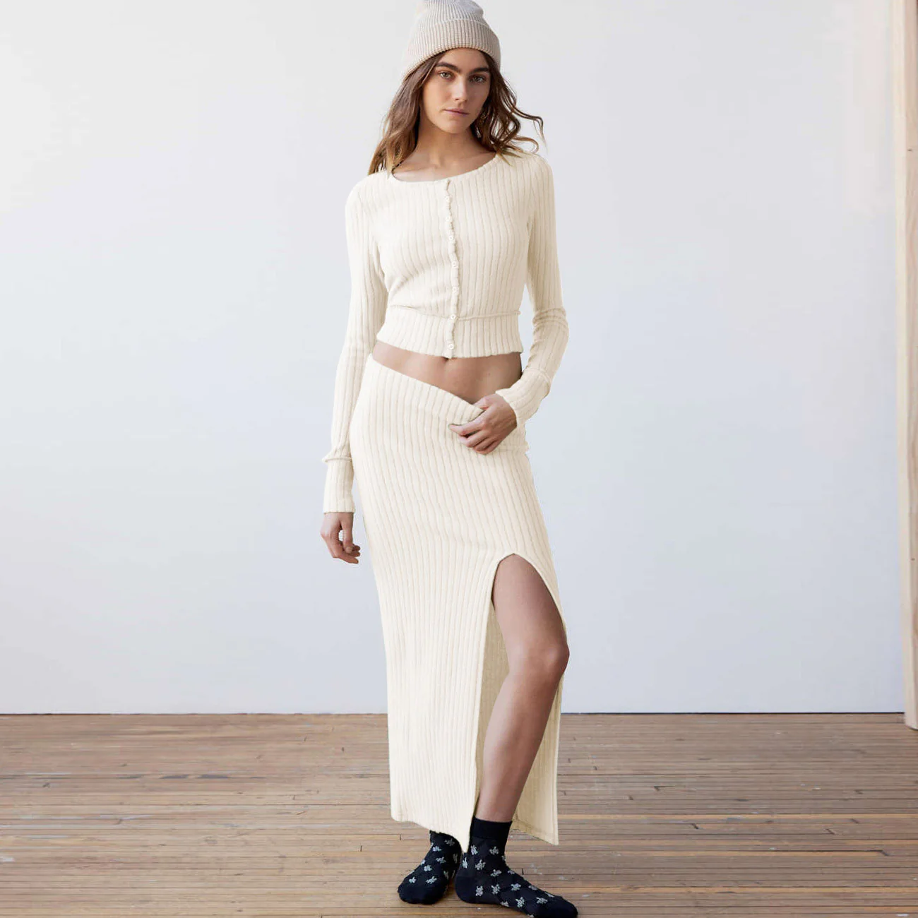 Damen Zwei-Teiler Set mit Rippstruktur und Schlitz WOLFF - Image 9